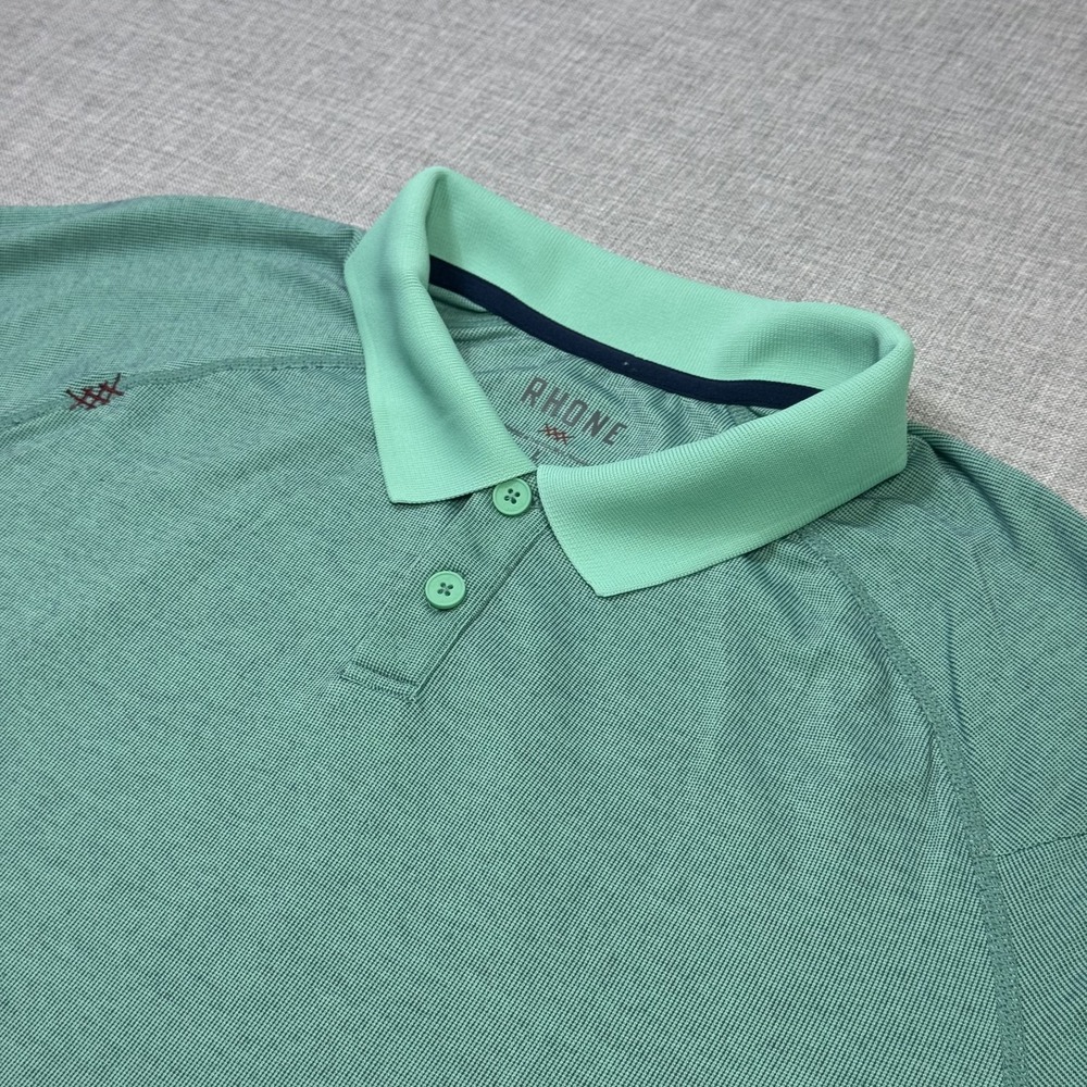 Rhone Delta Pique Polo Shirt Mens Large Green Polyester Spandex Golf Performance